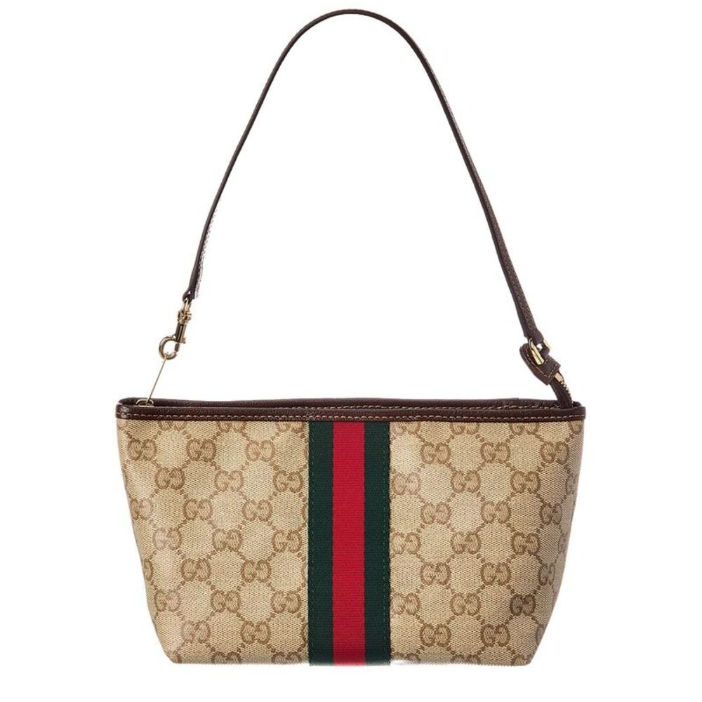 Gucci Web Small Gg Coated Canvas & Leather Pouch, Brown
